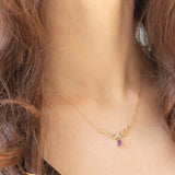 Collana vintage in oro giallo 9K con ametista (0.35ct ca.) e diamanti, anni ‘80