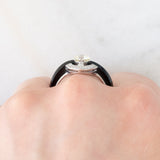 Anello vintage in stile Art Déco in platino con diamanti (centrale di 0.75ct) e onice