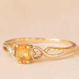 Anello vintage in oro giallo 9K con quarzo citrino (0.40ct ca.) e diamanti, anni ‘80