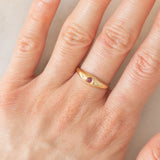 Trilogy gypsy vintage in oro giallo 14K con rubino e diamanti, anni ‘70/‘80