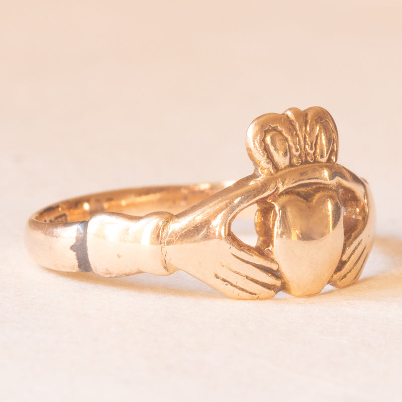 Raro anello Claddagh antico originale irlandese in oro giallo 9K, anno 1833