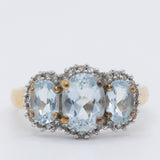 Anello vintage in oro giallo 9K con acquamarine (1.70ctw ca.) e diamanti (0.20ctw ca.), anno 2005