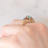 Anello vintage in oro giallo 9K con apatite (0.80ctw ca.) e zaffiri (0.37ctw ca.), anni ‘80/‘90