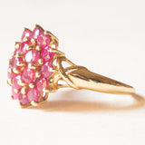 Vintage-Blumenring aus 9-karätigem Gelbgold mit synthetischen Rubinen (ca. 1 Karat), 70er/80er Jahre