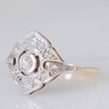 Anello Art Déco in oro giallo e bianco 14K con diamanti di taglio vecchia miniera e di taglio rosetta (0.30ctw ca.), anni ‘30