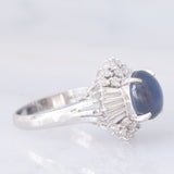 Anello ballerina vintage in platino con zaffiro stellato (4.59ct) e diamanti (0.85ctw), anni '90