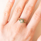 Vintage-Blumenring aus 9-karätigem Gelb- und Weißgold mit Smaragden (ca. 0.09 ctw) und Diamant (ca. 0.01 ct), 90er Jahre