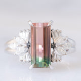 Anello in platino con tormalina watermelon (2.60ct) e diamanti (0.44ctw), anni ‘2000