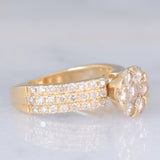 Anello a fiore in oro giallo 18K con diamanti di taglio brillante (1ctw), anni ‘70/‘80