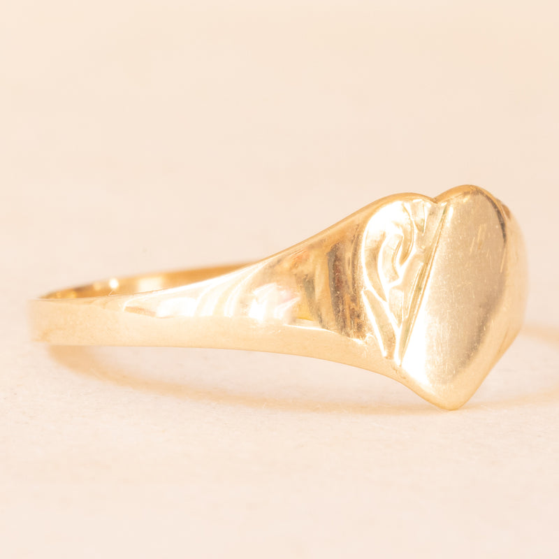 Anello da sigillo vintage a forma di cuore in oro giallo 9K