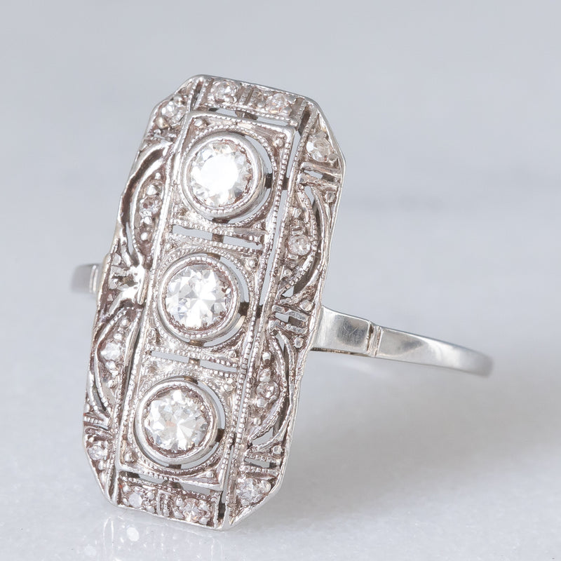 Anello Art Déco in oro bianco 14K e platino con diamanti (0.50ctw ca.), anni ‘30