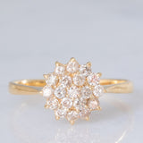 Anello a fiore vintage in oro giallo 14K con diamanti di taglio brillante (0.40ctw ca.), anni ‘70