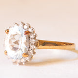 Vintage-Gänseblümchenring aus 9-karätigem Gelbgold mit Aquamarin (ca. 2 Karat) und Diamanten (ca. 0.18 Karat), Jahr 2005