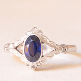 Art-Deco-Ring aus Platin und 18 Karat Weißgold mit Saphir und Rosettendiamant, 30er Jahre