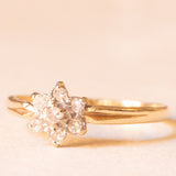 Vintage-Blumenring aus 9-karätigem Gelbgold mit Diamanten (ca. 0.07 ctw), 1984