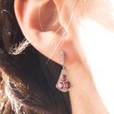 Boucles d'oreilles vintage de style Art déco en or blanc 18 carats avec tourmalines roses (environ 0.70 ct au total) et diamants taille rosette (environ 0.16 ct au total)