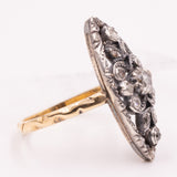 Anello a navette antico in oro giallo 14K e argento con diamanti di taglio rosetta (0.30ctw ca.), primi del ‘900