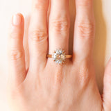 Vintage-Gänseblümchenring aus 9-karätigem Gelbgold mit Aquamarin (ca. 2 Karat) und Diamanten (ca. 0.18 Karat), Jahr 2005
