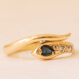 Anello vintage a forma di serpente in oro giallo 18K con zaffiro (0.20ct ca.) e diamanti, anni ‘60/‘70