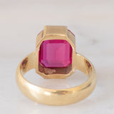 Anello da cocktail vintage in oro giallo 14K con rubino sintetico, anni ‘60/‘70