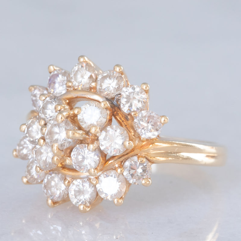 Anello vintage in oro giallo 14K con diamanti di taglio brillante (1.90ctw ca.), anni ‘70