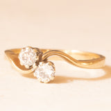 Vintage Toi et Moi in 9K yellow and white gold with brilliant cut diamonds (approx. 0.22ctw), year 1984