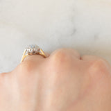 Anello a margherita vintage in oro giallo e bianco 9K con zaffiro e diamanti, anno 1992