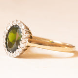 Vintage-Gänseblümchen-Ring aus 9-karätigem Gelb- und Weißgold mit Diopsid (ca. 1.40 ct) und Diamanten (ca. 0.20 ctw), Jahr 2006