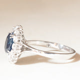 Vintage 14K white gold daisy ring with sapphire (1.40ct approx.) And diamonds (0.30ctw approx.), 60s / 70s