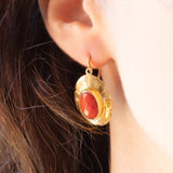 Vintage 2-in-1-Ohrringe aus 18 Karat Gelbgold mit roter Koralle, 50er Jahre