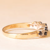 Anello vintage in oro giallo e bianco 9K con zaffiri (0.32ctw ca.) e diamanti, anno 1989
