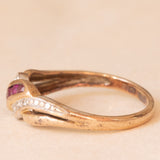 Vintage 9K yellow and white gold ring with rubies (0.20ctw approx.) and diamonds (0.03ctw approx.), 70s/80s