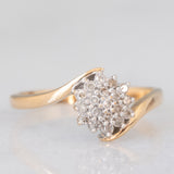 Anello a fiore vintage in oro giallo e bianco 9K con diamanti (0.15ctw ca.)
