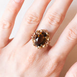 Vintage-Cocktailring aus 14-karätigem Gelbgold mit Rauchquarz (ca. 4.70 Karat), 60er Jahre