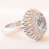 Vintage-Ring aus 18-karätigem Weißgold mit Aquamarin (ca. 2 ct) und Diamanten im Brillantschliff (ca. 0.12 ctw), 80er/90er Jahre