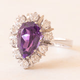 Vintage-Gänseblümchenring aus 14-karätigem Weißgold mit Amethyst (ca. 3.20 ct) und Diamanten im Brillantschliff (ca. 0.50 ctw), 70er Jahre