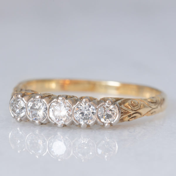 Veretta antica in oro giallo e bianco 14K con diamanti di taglio brillante (0.50ctw ca.), anni ‘30