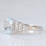 Anello vintage in oro bianco 10K con acquamarina (2.20ct ca.) e diamanti (0.13ctw ca.), anni ‘90