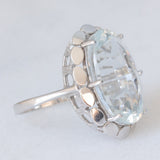 Anello da cocktail vintage in oro bianco 14K con acquamarina (10ct ca.), anni ‘80