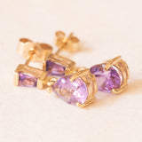 Vintage-Tropfenohrringe aus 9-karätigem Gelbgold mit Amethyst (ca. 1 ctw), 80er Jahre