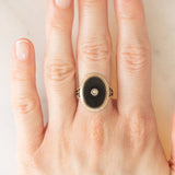 Anello Art Déco in oro giallo 14K con onice e diamante, anni ‘30