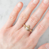 Anello Claddagh vintage in oro giallo 9K con diamanti
