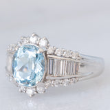 Anello vintage in platino con acquamarina (2.33ct) e diamanti (1ctw), anni ‘80/‘90