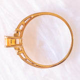 Bague vintage en or jaune 10 carats avec quartz citrine (environ 0.45 ct) et diamants taille brillant (environ 0.06 ct au total), années 70