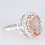 Anello a margherita vintage in platino con morganite (5.20ct) e diamanti (0.85ctw), anni ‘2000