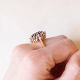 Anello a margherita vintage in oro giallo 10K con ametista (4ct ca.) e diamanti di taglio brillante (0.60ctw ca.), anni ‘60/‘70
