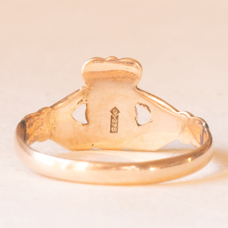 Raro anello Claddagh antico originale irlandese in oro giallo 9K, anno 1833