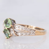 Toi et Moi vintage in oro giallo 8K con cromotormaline (0.65ctw) e diamanti (0.18ctw)