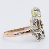 Anello antico in oro giallo e rosa 18K e argento con diamanti (0.40ctw ca.), anni ‘20