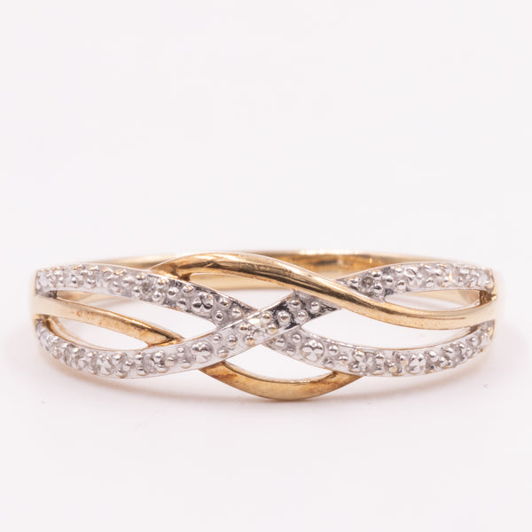 Anello intrecciato vintage in oro giallo e bianco con diamanti (0.04ctw ca.), anni ‘90